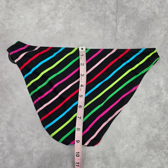 Malibu Dream Girl Black Red Pink Stripe Cheeky Bikini Bottom Swimwear M Medium - Picture 5 of 8